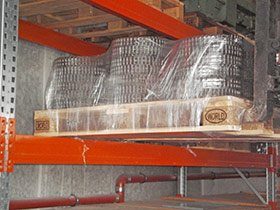 Euro pallet with a film reel in high-bay racking