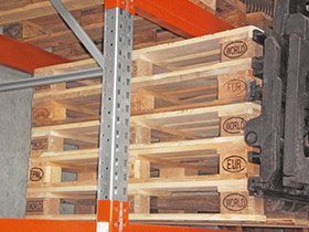 Stacked euro pallets in pallet racking